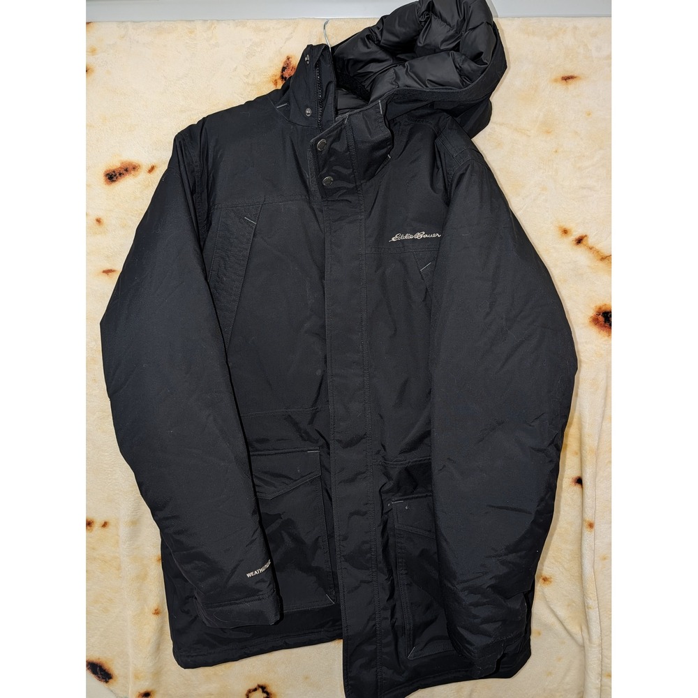 Eddie Bauer WeatherEdge Down Parka Jacket Mens TXL Black Winter Hooded Coat 5572